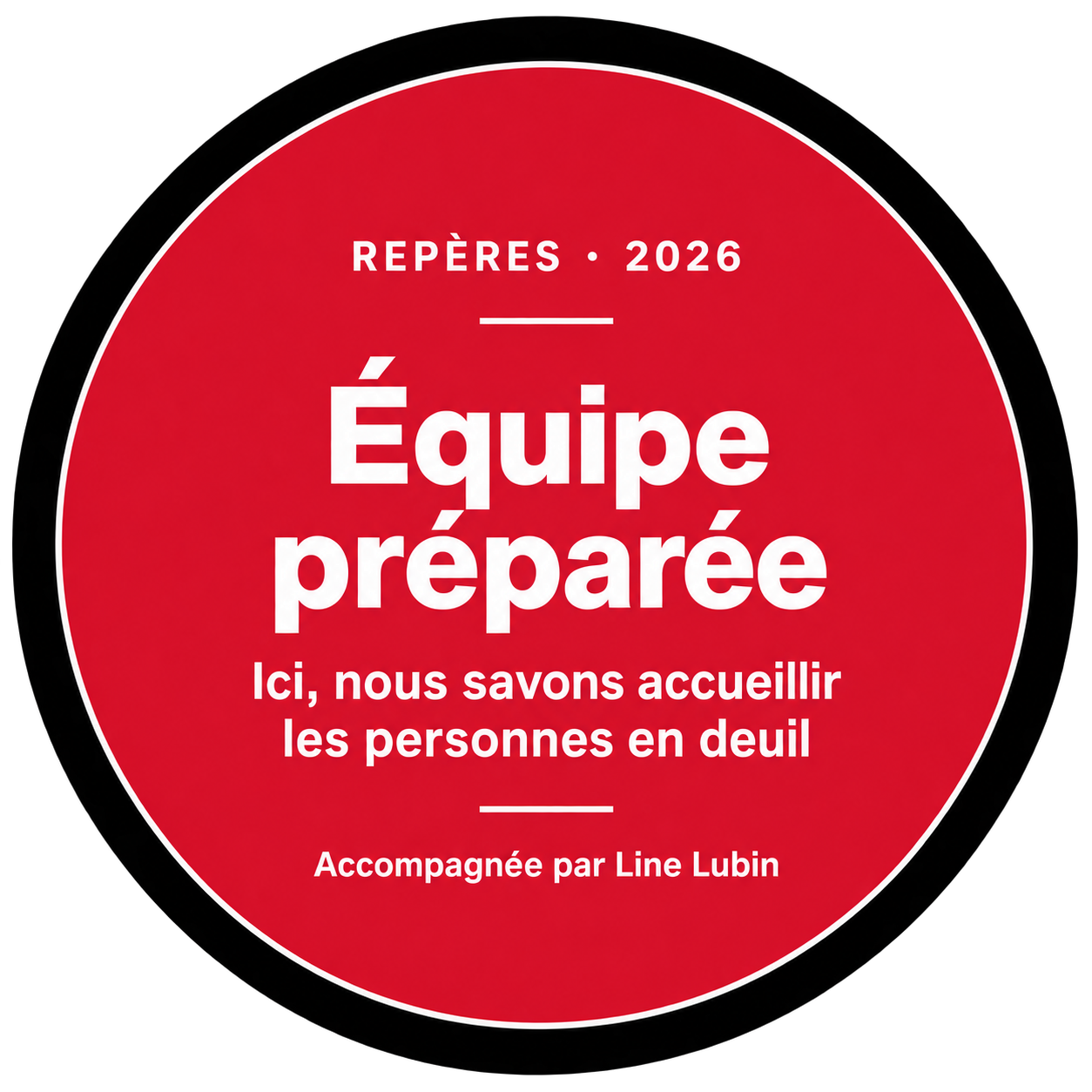 Équipe préparée à accueillir les personnes en deuil, en rouge, noir et blanc